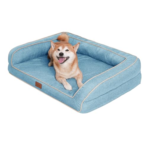 EMME Hundebett Grosse Hunde, 111x86x25cm, Orthopädisches Hundebett XL, Memory Foam Hundesofa Wasserdicht Hundekissen, Hundekorb für Große Hunde, Hundebett Abwaschbar Mit Rand,Hellblau von EMME