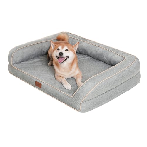 EMME Hundebett Grosse Hunde, 111x86x25cm, Orthopädisches Hundebett XL, Memory Foam Hundesofa Wasserdicht Hundekissen, Hundekorb für Große Hunde, Hundebett Abwaschbar Mit Rand,Hellgrau von EMME