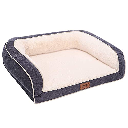 EMME Hundebett Grosse Hunde-111.8x86.4x25cm, Orthopädisches Hundebett XL, Memory Foam Hundesofa Flauschig Hundekissen, Hundekorbfür Große Hunde, Hundematratze Mit Waschbar Fleecebezug, Grau von EMME