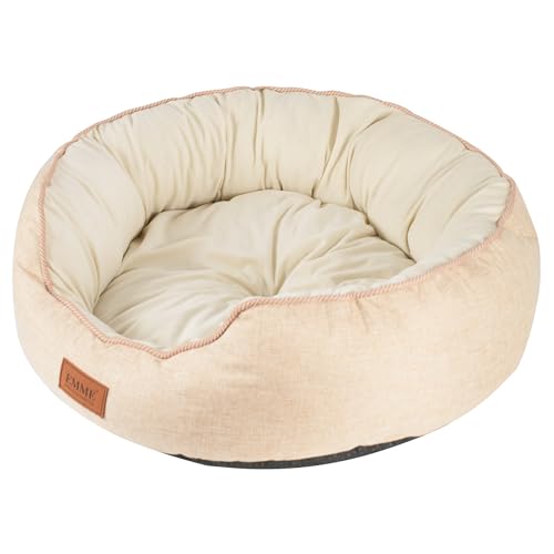 EMME Hundebett Kleine Hunde, Beidseitig begehbares Hundebettsofa, wasserdichte Katzenbetten, Rundes Mittelgroßes Hunde-Katzen-Bett in Allen Jahreszeiten, 50 x 50 x 15 cm, Beige von EMME