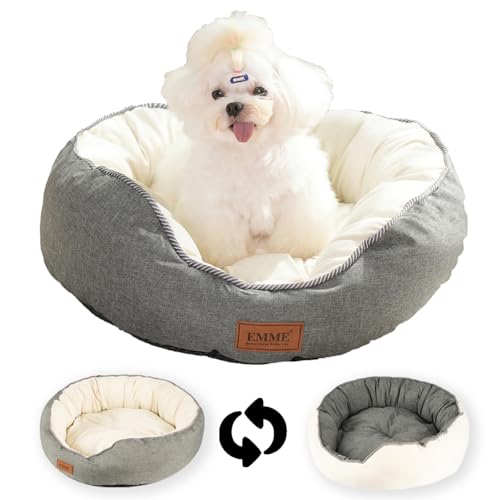 EMME Hundebett Kleine Hunde, Beidseitig begehbares Hundebettsofa, wasserdichte Katzenbetten, Rundes Mittelgroßes Hunde-Katzen-Bett in Allen Jahreszeiten, 50 x 50 x 15 cm, Grau von EMME