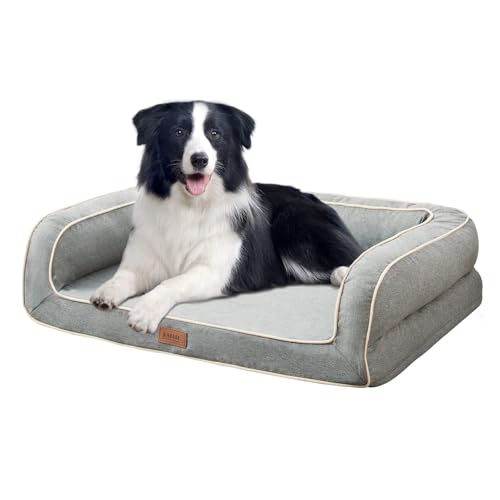 EMME Hundebett Mittelgroße Hunde, 91X71X23cm, Orthopädisches Hundebett, Memory Foam Hundesofa Wasserdicht Hundekissen, Hundekorb für Große Hunde, Abwaschbar Mit Rand, Hellgrau von EMME