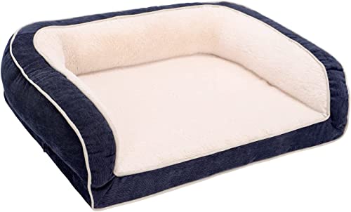 EMME Hundebett Mittelgroße Hunde, 91.5X71X23cm, Orthopädisches Hundebett, Memory Foam Hundesofa Flauschig Hundekissen, Hundekorbfür Große Hunde, Hundematratze Mit Waschbar Fleecebezug, Navy blau von EMME