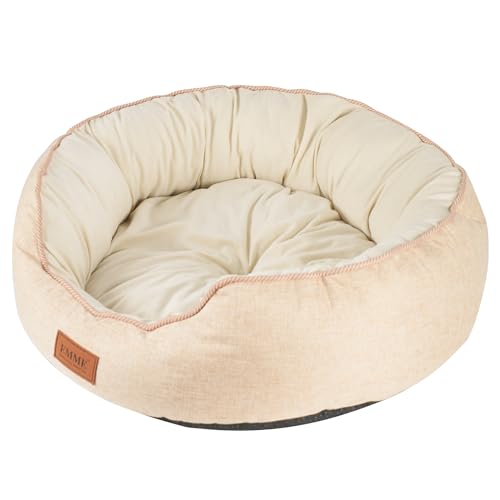 EMME Medium Hundekatzenbett, beidseitig waschbares Hundebettsofa, wasserdichte Katzenbetten, rundes großes Hunde-Katzenbett in Allen Jahreszeiten, 65 X 65 X 17cm, Beige von EMME