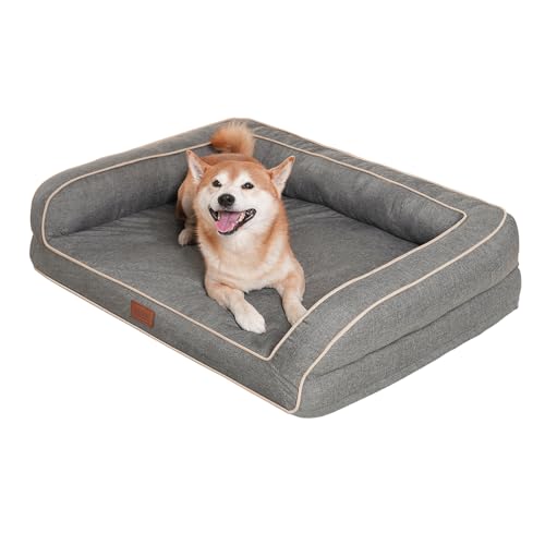 EMME Hundebett Kleine Hunde, 68.6x50.8x17.8cm, Orthopädisches Hundebett Wasserdicht, Deluxe Hundesofa Mit Eierschaum Matratze und abnehmbarem, Waschbarem Bezug Hundekorb Alle Jahreszeiten, Linien Grau von EMME