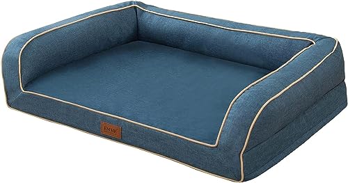 EMME Hundebett Kleine Hunde, 68.6x50.8x17.8cm, Orthopädisches Hundebett Wasserdicht, Deluxe Hundesofa Mit Eierschaum Matratze und abnehmbarem, Waschbarem Bezug Hundekorb Alle Jahreszeiten, Linien Blau von EMME