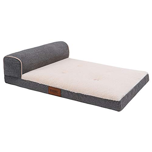 EMME Orthopädisches Hundebett Grosse hundekissen-106x65x15.5cm, Hundekörbchen Grosse Hunde Flauschiges Hundematte Hundematratze, Nackenrolle, groß Hundebetten Mit Waschbares Bezug, Hundecouch,Grau von EMME