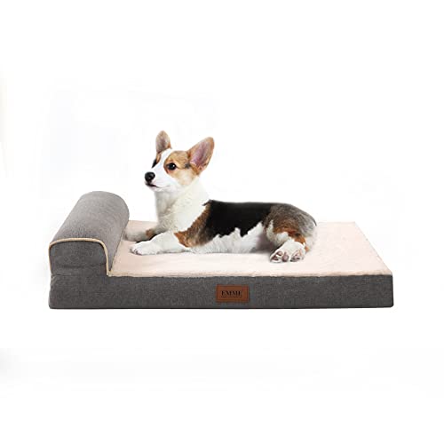 EMME Orthopädisches Hundebett Mittelgroße Hundekissen 70 x 50.5 x 14.5cm, T-Form, Hundebett kleine Sofa Flauschiges Hundematte Hundematratze, Nackenrolle, Mit Waschbares Bezug, Hundecouch, Grau von EMME