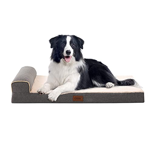 EMME Orthopädisches Hundebett Grosse Hundekissen-91.5x56x15.5cm, Hundebett Mittelgroße Hunde Sofa Flauschiges Hundematte Hundematratze, Nackenrolle, Hundebetten Mit Waschbares Bezug, Hundecouch,Grau von EMME