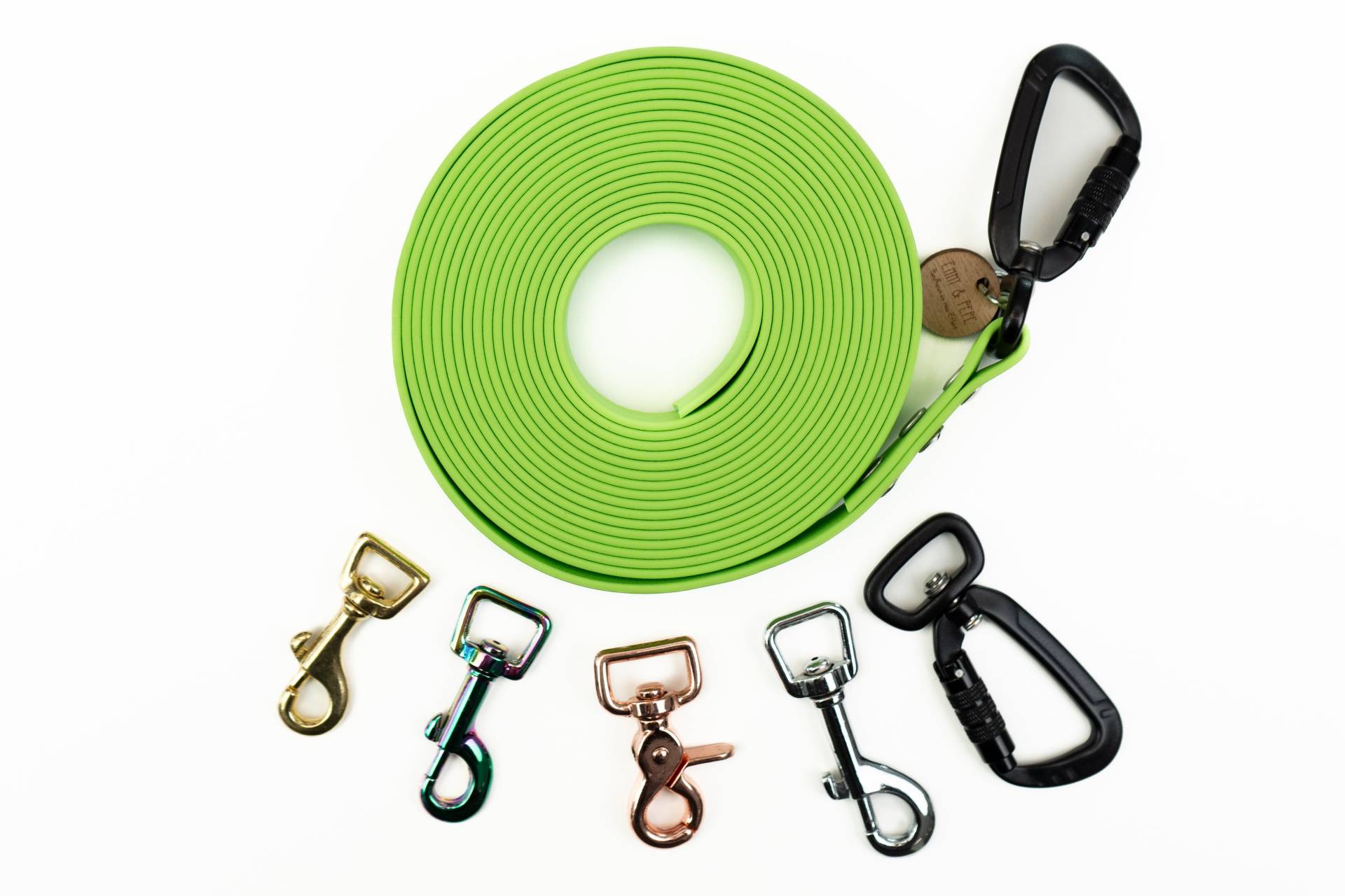 Superflex Schleppleine Limette - Hunde bis 15kg 5m-Bolzenkarabiner Rose- abnehmbare Handschlaufe Superflex Schleppleine Limette - Hunde bis 15kg 5m-Bolzenkarabiner Rose- abnehmbare Handschlaufe von EMMY&PEPE