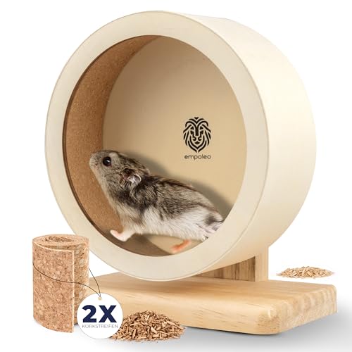 EMPOLEO Hamsterrad Ø:16cm Leise Laufrad Hamster, Nager Zubehör aus Holz/Kork incl. Ersatz-Korkstreifen von EMPOLEO