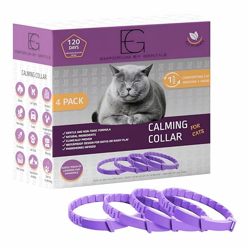 EMPORIUM BY GENTILE Beruhigendes Halsband für Katzen, 4er-Pack (120 Tage) mit schnell wirkenden Pheromonen für Angst- und Stressabbau, bietet lang anhaltenden Komfort, hält Ihre Katze ruhig und von EMPORIUM BY GENTILE