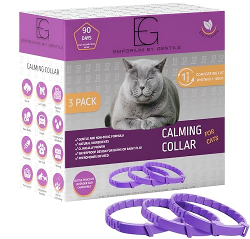 EMPORIUM BY GENTILE Beruhigendes Halsband für Katzen, 3er-Pack (90 Tage) mit schnell wirkenden Pheromonen für Angst- und Stressabbau, bietet lang anhaltenden Komfort, hält Ihre Katze ruhig und von EMPORIUM BY GENTILE