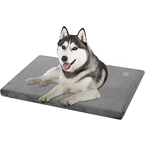 EMPSIGN Hundebett Grosse Hunde Hundekissen waschbar, Hundebett Wasserdicht L 89x56cmx7.6cm, Hundekissen passend für Käfige, Hundematte mit Abnehmbarem und waschbarem Bezug für große Hunde, Grau von EMPSIGN