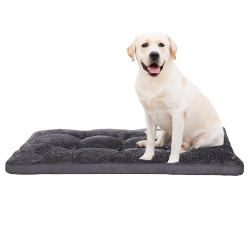 EMSLX Hundebett, waschbar, gemütlich, Plüsch-Hundekäfig-Betten, flauschig, bequem, rutschfeste Haustier-Schlafmatte für große, Jumbo, mittelgroße und kleine Hunderassen (129 x 74 x 3,8 cm, Dunkelgrau) von EMSLX