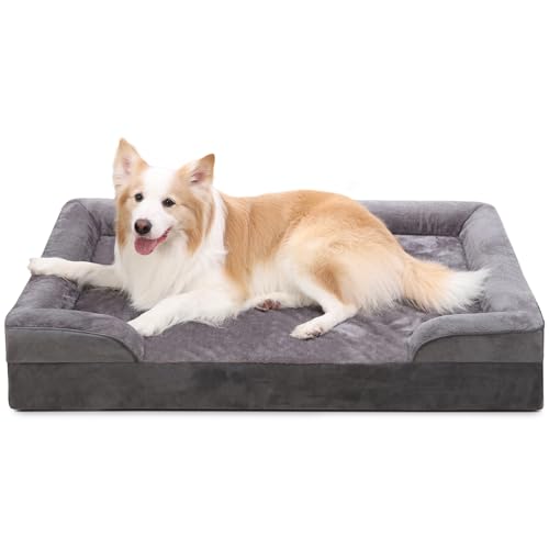 EMSLX Orthopädische Hundebetten, groß, wasserdicht, XL-Hundebett mit Seiten, rutschfeste Unterseite, extra großes Hunde-Couch-Bett mit waschbarem, abnehmbarem Bezug, Grau, 134,6 x 91,4 cm von EMSLX