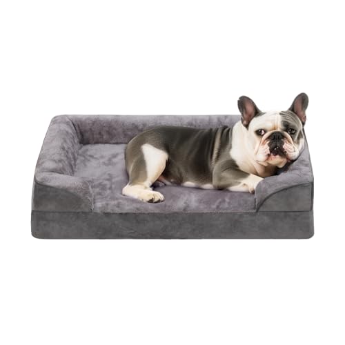 EMSLX Orthopädisches Hundebett, mittelgroß, wasserdicht, mit Seiten, rutschfeste Unterseite, Hunde-Couch-Bett mit waschbarem, abnehmbarem Bezug, Grau, 88,9 x 55,9 cm von EMSLX