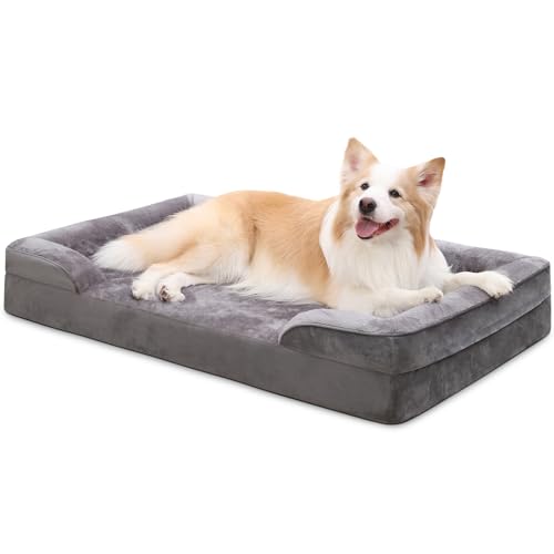 EMSLX Orthopädisches Hundebett für extra große Hunde, XL-Hundesofa mit waschbarem, abnehmbarem Bezug, wasserdichtes Futter, rutschfeste Unterseite, Eierschaum-Couch-Bett, Grau, 111,8 x 81,3 cm von EMSLX