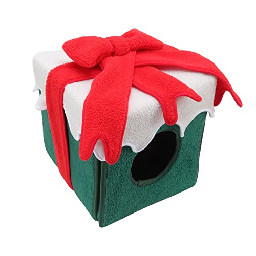 EMUKOEP Weihnachts-Katzenbett, Weihnachtsbox-Stil, Weich, Bequem, Fusselfrei, Lebendige Farben, Weihnachts-Katzenzelt Katzen und Haustiere (Grün) von EMUKOEP