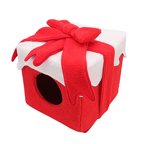 EMUKOEP Weihnachts-Katzenbett, Weihnachtsbox-Stil, Weich, Bequem, Fusselfrei, Lebendige Farben, Weihnachts-Katzenzelt Katzen und Haustiere (Rot) von EMUKOEP