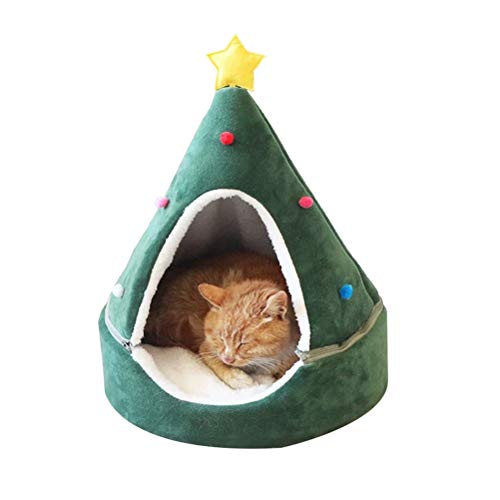 Weihnachtsbaum-Katzenhausbett, Süße Katzenhöhlen, Haustierzelthaus, Katzenzelt, Höhlenbett, Bequemes Katzenbett (35 * 45cm grün) von EMUKOEP