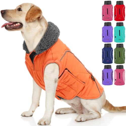 EMUST Dog Coats Winter, Thick Dog Clothes for Medium Dogs Boy, Coats for Dogs Winter with Harness Hole, Dog Coats for Cold Weather, Orange, M von EMUST