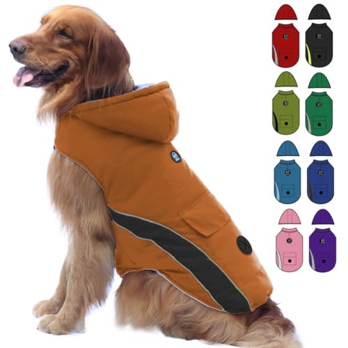 EMUST Dog Cold Weather Coat, Waterproof Dog Jackets for Large Dogs with Reflective Strip, Cozy Large Dog Coats for Winter, Thick Windproof Dog Winter Clothes for Puppy, L/Coffee von EMUST