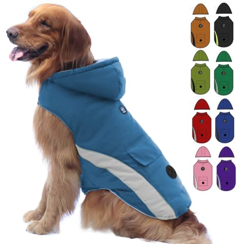 EMUST Dog Cold Weather Coat, Waterproof Dog Jackets for Large Dogs with Reflective Strip, Cozy Large Dog Coats for Winter, Thick Windproof Dog Winter Clothes for Puppy, L/Light Blue von EMUST