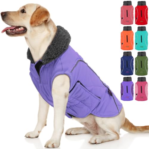 EMUST Dog Winter Coats, Windproof Dog Jackets for Cold Weather with Lofty Collar, Reflective Puppy Clothes for Small Dog Clothes for Dogs, Purple, S von EMUST