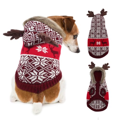 EMUST Hässliche Weihnachtspullover für große Hunde, Hundepullover mit Loch für die Leine für mittelgroße und große Hunde, Jungen und Mädchen (Größe XL, Rot) von EMUST