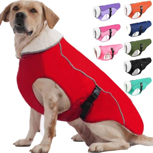 EMUST Hunde-Wintermantel, dicke winddichte Hundejacke Winter, Haustier-Hunde-Winterweste für kleine/mittelgroße und große Hunde, Rot, XXL von EMUST