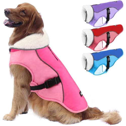 EMUST Hund Wintermantel, Dicke Winddichte Hundejacke Winter, Haustier Hund Winterweste für Kleine/Mittel/Große Hunde, Neu Rosa XXL von EMUST