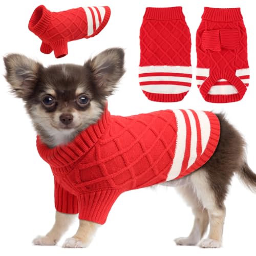 EMUST Hunde Pullover Kleine Hund, Weiche Katzenpullover mit Rollkragen, Dehnbarer Kleiner Hundepullover für Sphynx, Chihuahuas, Bulldogge, Rot S von EMUST