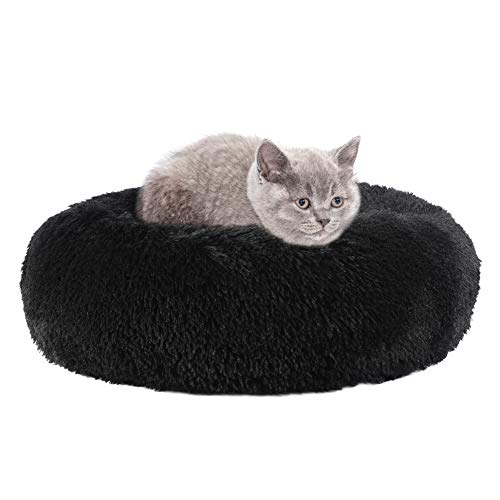 EMUST Hundebett Mittelgroße Hunde, Katzenbett Flauschig Rund Katzenkissen Donut Waschbar Weich Hundebetten für Katzen Hunde und Andere Haustiere, 50cm Schwarz von EMUST