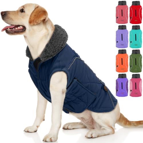 EMUST Hundejacke Winter, Kaltwettermäntel für Hunde, weiche Wintermantel für mittelgroße Hunde, Hundewinterweste für kleine, mittelgroße Hunde, NeuDunkelblau, L von EMUST