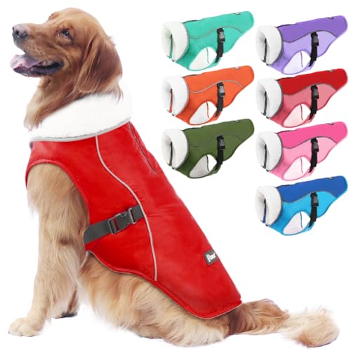 EMUST Hundemantel, Winddichte Hundebekleidung für kaltes Wetter, Reflektierende Wintermäntel für Hunde, Warme Welpenjacke für Kalten Winter, Rot S von EMUST