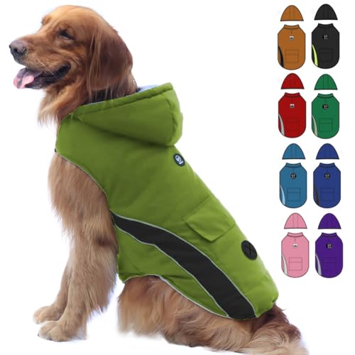 EMUST Hundemantel Winter, Reflektierender Hundejacke für kaltes Wetter mit Abnehmbarer Mütze, Warme Hundewesten für den Winter, Hundebekleidung für extra große Hunde, XXL/Hellgrün von EMUST