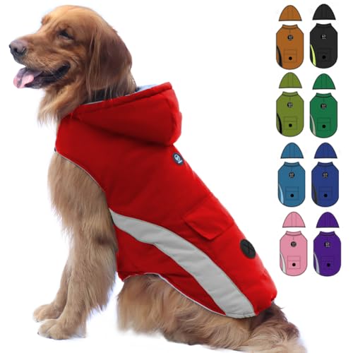 EMUST Hundemantel Winter, Reflektierender Hundejacke für kaltes Wetter mit Abnehmbarer Mütze, Warme Hundewesten für den Winter, Hundebekleidung für extra große Hunde, XXL/Neu Rot von EMUST