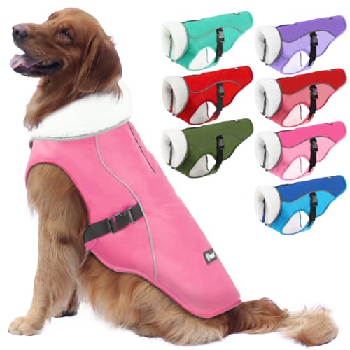 EMUST Winterhundemantel, wasserdicht, verstellbarer Hundemantel, für kleine/mittlere bis große Hunde, für den Winter, Rosa, L von EMUST