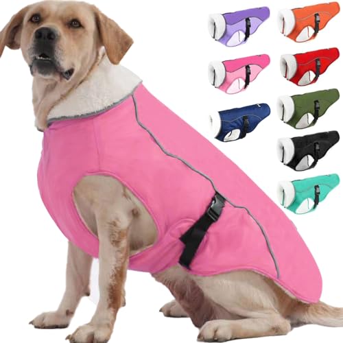 EMUST Hundemantel für den Winter, gemütliche Winterjacken für kleine, mittelgroße und große Hunde, einfarbige Hundebekleidung für kaltes Wetter mit Fleecefutter, Rosa, Größe XXXL von EMUST