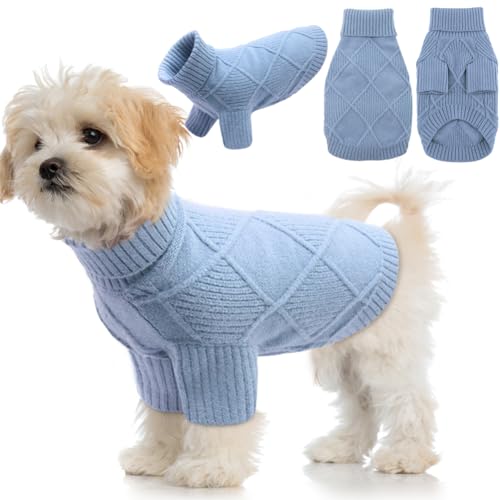 EMUST Hundepullover für kleine Hunde, kuschelige Pullover für Katzen mit Rautenmuster, dehnbarer Kleiner Hundepullover für Chihuahuas, Yorkie, Blau S von EMUST