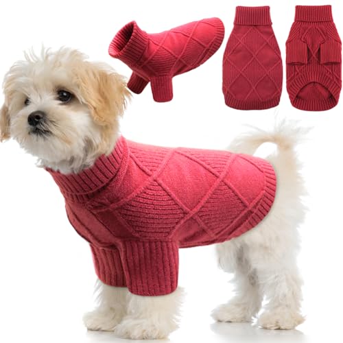 EMUST Hundepullover für kleine Hunde, kuschelige Pullover für Katzen mit Rautenmuster, dehnbarer Kleiner Hundepullover für Chihuahuas, Yorkie, Rot S von EMUST