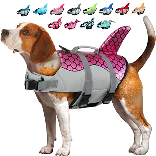 EMUST Hundeschwimmweste Hai, Hundeschwimmwesten für kleine, mittelgroße, große Hunde mit Rettungsgriff Hund Schwimmweste Sicherheit Lebensretter für Schwimmbad Strand Bootfahren, (S,Pink) von EMUST