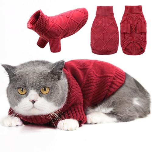 EMUST Katzenpullover, elastischer extra Kleiner Hundepullover mit Ärmel für Herbst & Winter, warme Welpenpullover für kleine Hunde für den Urlaub, Rot XS von EMUST