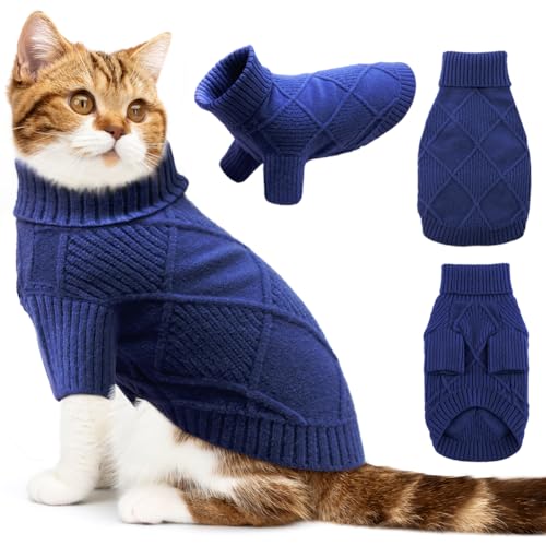 EMUST Katzenpullover, elastischer extra Kleiner Hundepullover mit Ärmel für Herbst & Winter, warme Welpenpullover für kleine Hunde für den Urlaub, Marineblau XS von EMUST