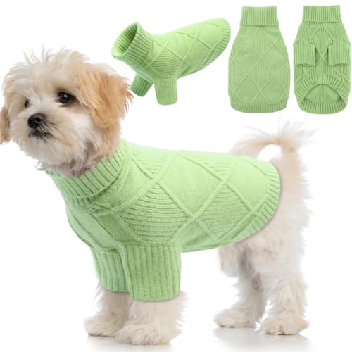 EMUST Pullover für Hunde, gestrickter Hunde-Weihnachtspullover mit Rollkragen, elastischer mittelgroßer Hundepullover für Französische Bulldogge, Dackel, Pitbull, Grün M von EMUST