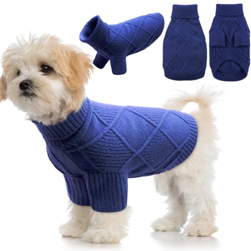 EMUST Pullover für Hunde, gestrickter Hunde-Weihnachtspullover mit Rollkragen, elastischer mittelgroßer Hundepullover für Französische Bulldogge, Dackel, Pitbull, Marineblau M von EMUST