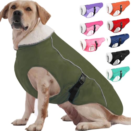 EMUST Hundejacke, Winter, gemütliche, winddichte Hundejacke für kaltes Wetter, einfarbige Hundeweste für den Winter für mittelgroße Hunde, Grün, Größe M von EMUST