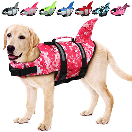 EMUST große Hund Rettungsweste, Hund Rettungswesten zum Schwimmen, Kleine/mittlere/große Hund Rettungsweste mit Rettungsgriff, verstellbare Hund Schwimmweste für Wasser am Pool,(XL, Rosa Tarnung) von EMUST