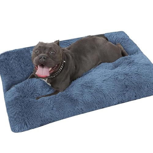 EN AyuL Großes Hundekissen Bett Flauschige Plüsch Hund und Katzenkiste Orthopädisches Hundebett Medium Abnehmbar Waschbar für Große Mittlere und Kleine Hunde (50 x 35 x 3 cm, Blau) von EN AyuL